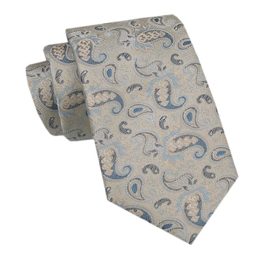 Elegancki Krawat Męski Angelo di Monti - Beż we Wzór Paisley KRADM2108 ze sklepu JegoSzafa.pl w kategorii Krawaty - zdjęcie 172598649
