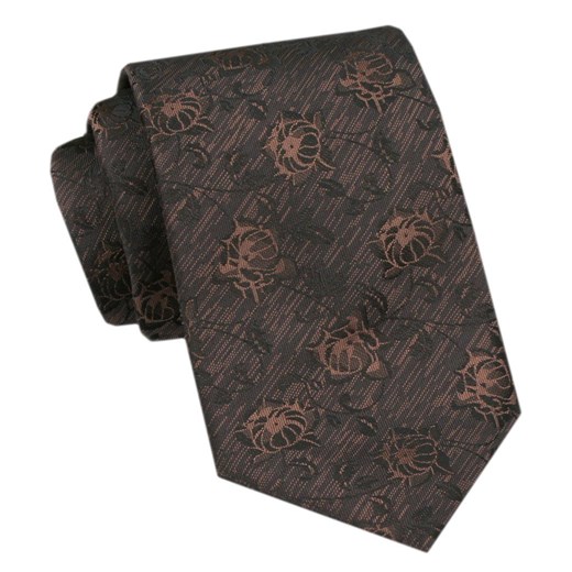 Elegancki Krawat Męski Angelo di Monti - Brązowy w Kwiaty KRADM2120 ze sklepu JegoSzafa.pl w kategorii Krawaty - zdjęcie 172598665