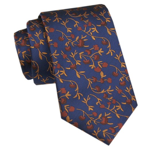 Elegancki Krawat Męski Angelo di Monti - Ciemnoniebieski, Motyw Kwiatowy KRADM2115 ze sklepu JegoSzafa.pl w kategorii Krawaty - zdjęcie 172598669