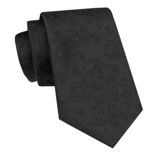 Elegancki Krawat Męski Angelo di Monti - Czarny z Kwiatową Fakturą KRADM2126 ze sklepu JegoSzafa.pl w kategorii Krawaty - zdjęcie 172598677
