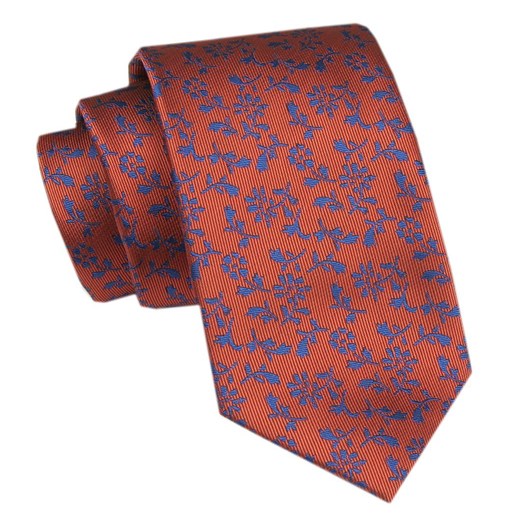 Elegancki Krawat Męski Angelo di Monti - Miedziany Kolor, w Kwiatki KRADM2104 ze sklepu JegoSzafa.pl w kategorii Krawaty - zdjęcie 172598699