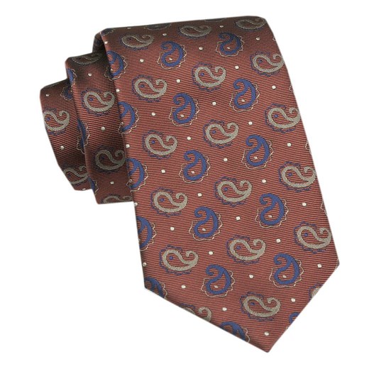 Elegancki Krawat Męski Angelo di Monti - Paisley na Brązowym Tle KRADM2129 ze sklepu JegoSzafa.pl w kategorii Krawaty - zdjęcie 172598709