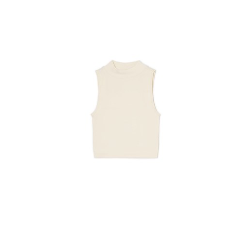 Cropp - Jasna koszulka ze stójką - beżowy ze sklepu Cropp w kategorii Bluzki damskie - zdjęcie 172599206