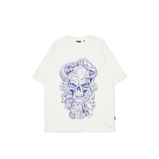 Cropp - Biała koszulka z nadrukiem - kremowy ze sklepu Cropp w kategorii T-shirty męskie - zdjęcie 172599235