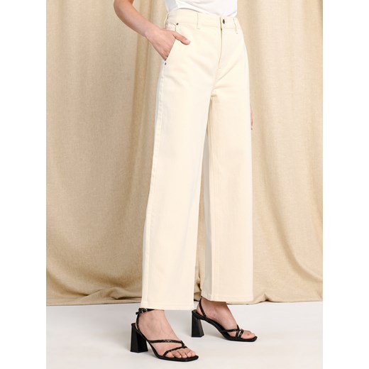 Sinsay - Jeansy wide leg high waist - kremowy Sinsay 34 Sinsay