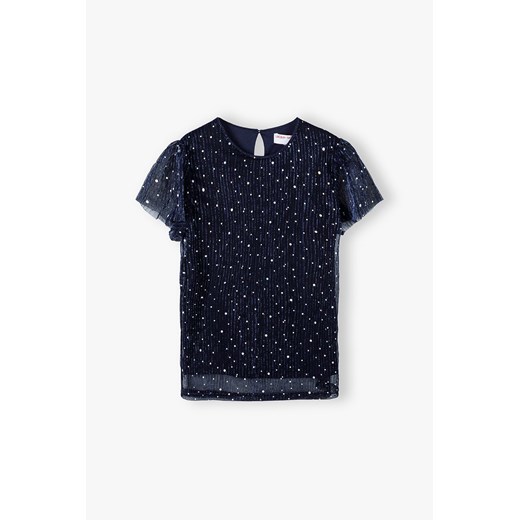 Granatowy elegancki t-shirt dziewczęcy z cekinami ze sklepu 5.10.15 w kategorii Bluzki dziewczęce - zdjęcie 172601316