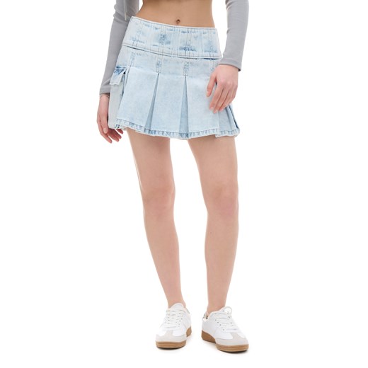 Cropp - Jeansowa spódnica mini w plisy - niebieski ze sklepu Cropp w kategorii Spódnice - zdjęcie 172601608