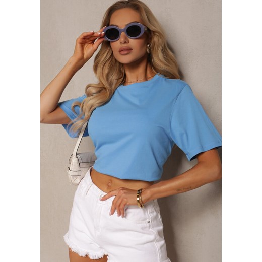 Jasnoniebieska Koszulka T-shirt Bawełniany o Klasycznym Fasonie Wasella ze sklepu Renee odzież w kategorii Bluzki damskie - zdjęcie 172602148