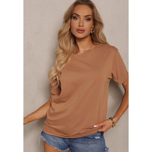 Brązowa Koszulka z Bawełny o Fasonie T-shirt Lormarka ze sklepu Renee odzież w kategorii Bluzki damskie - zdjęcie 172602168