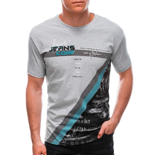 T-shirt męski z nadrukiem 1665S - szary ze sklepu Edoti w kategorii T-shirty męskie - zdjęcie 172602955
