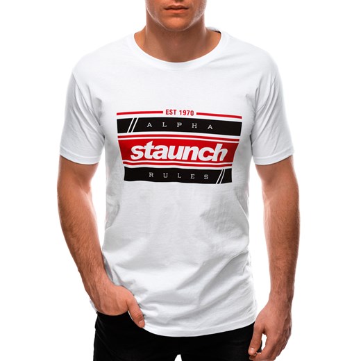 T-shirt męski z nadrukiem 1567S - biały ze sklepu Edoti w kategorii T-shirty męskie - zdjęcie 172602968