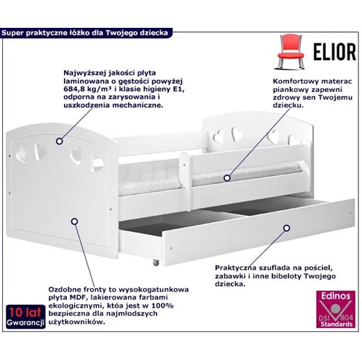 Łóżko dziecięce z szufladą Nolia 2X 80x180 - białe Elior One Size okazyjna cena Edinos.pl
