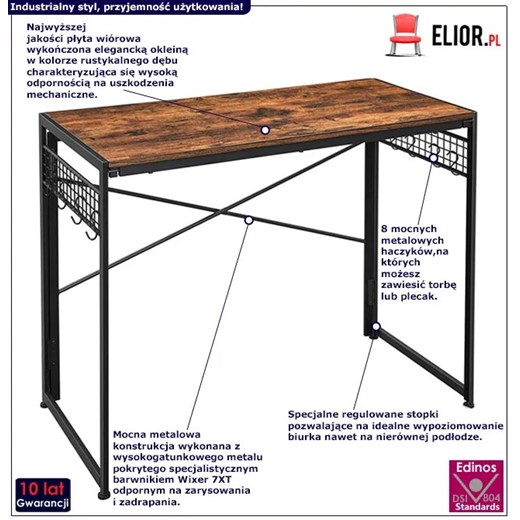 Industrialne brązowe składane biurko młodzieżowe metalowe - Merco Elior One Size Edinos.pl
