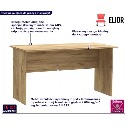 Klasyczne proste biurko do gabinetu bez szuflad dąb craft - Kriks Elior One Size wyprzedaż Edinos.pl