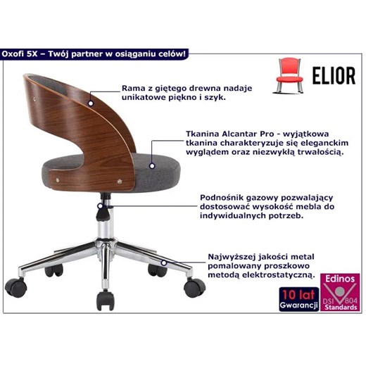 Szary minimalistyczny fotel biurowy - Oxofi 5X Elior One Size Edinos.pl