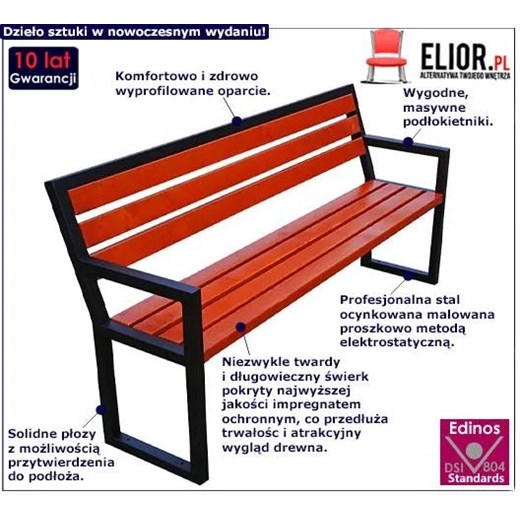 Ławka parkowa Gloria z podłokietnikami 150 cm - 84 kolory Elior One Size Edinos.pl