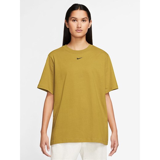 Bluzka damska żółta Nike z okrągłym dekoltem z krótkim rękawem 