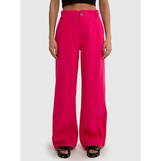 Spodnie damskie z szeroką nogawką z dodatkiem lnu różowe Malu 602 ze sklepu Big Star w kategorii Spodnie damskie - zdjęcie 172611646