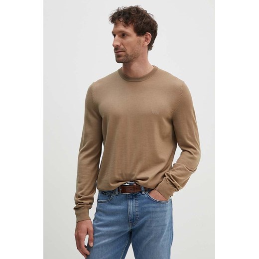 BOSS sweter wełniany męski kolor beżowy ze sklepu ANSWEAR.com w kategorii Swetry męskie - zdjęcie 172615035