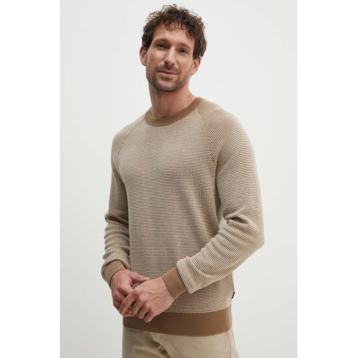 BOSS sweter wełniany męski kolor beżowy lekki 50519616 ze sklepu ANSWEAR.com w kategorii Swetry męskie - zdjęcie 172615089