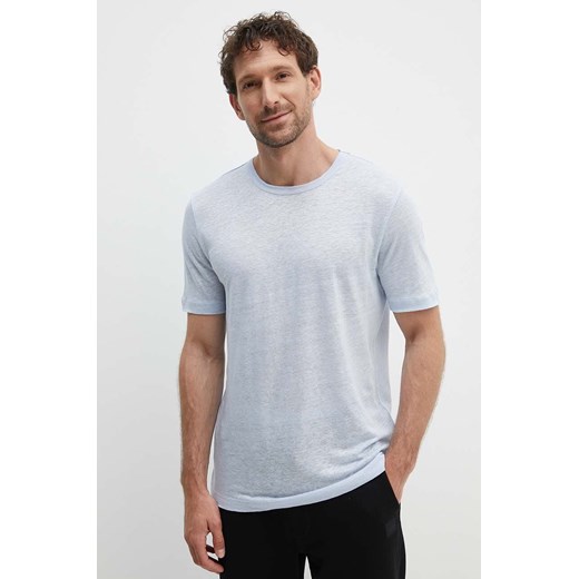 BOSS t-shirt lniany kolor niebieski gładki 50511612 ze sklepu ANSWEAR.com w kategorii T-shirty męskie - zdjęcie 172615308