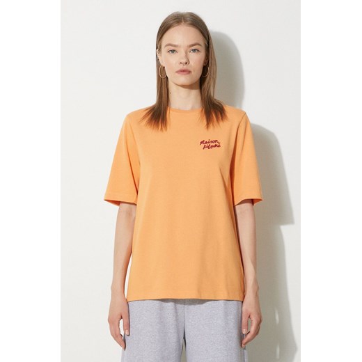Maison Kitsuné t-shirt bawełniany Handwriting Comfort damski kolor pomarańczowy MW00126KJ0119 ze sklepu PRM w kategorii Bluzki damskie - zdjęcie 172617617