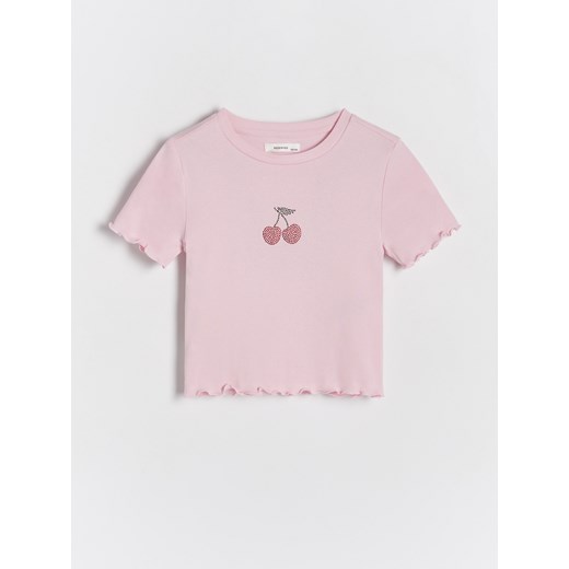 Reserved - T-shirt z aplikacją - różowy ze sklepu Reserved w kategorii Bluzki dziewczęce - zdjęcie 172620296