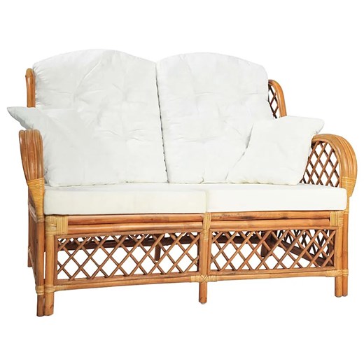 Jasnobrązowa 2-osobowa sofa rattanowa z lnianą tapicerką H3-A65 ze sklepu Edinos.pl w kategorii Sofy i kanapy - zdjęcie 172624016