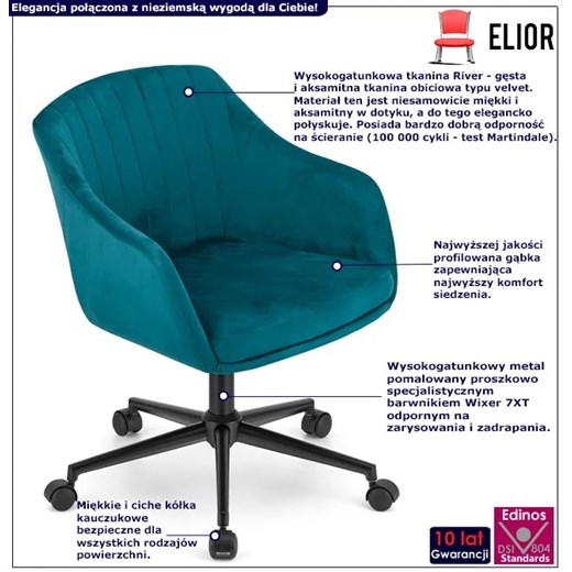 Zielone aksamitne biurowe krzesło obrotowe - Brasi Elior One Size wyprzedaż Edinos.pl