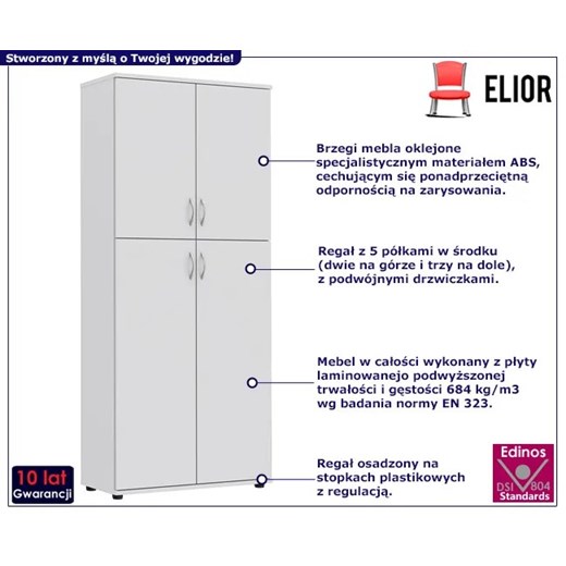 Biały regał z podwójnymi drzwiczkami - Turex Elior One Size Edinos.pl okazja