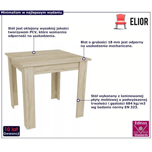 Kwadratowy stół do kuchni dąb sonoma - Agri Elior One Size wyprzedaż Edinos.pl