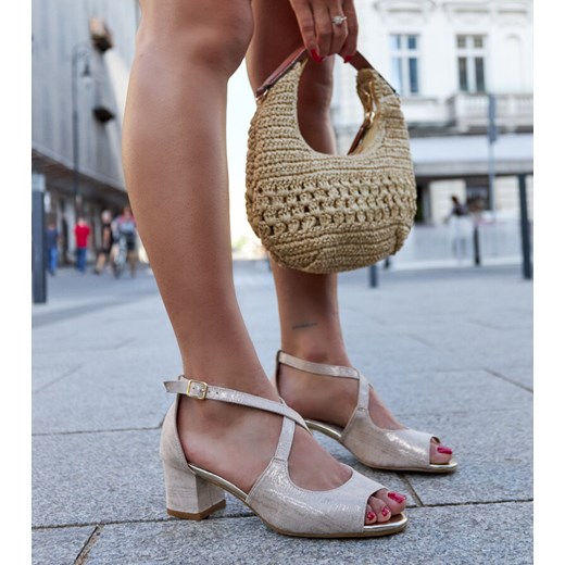 Sandały na słupku ze skórzana wkładką Dahna ze sklepu gemre w kategorii Sandały damskie - zdjęcie 172625066