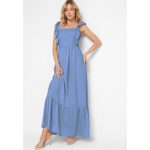 Niebieska Sukienka na Ramiączkach z Falbankami i Gumką w Talii z Wiązaniem na Plecach Tiolla ze sklepu Born2be Odzież w kategorii Sukienki - zdjęcie 172625289