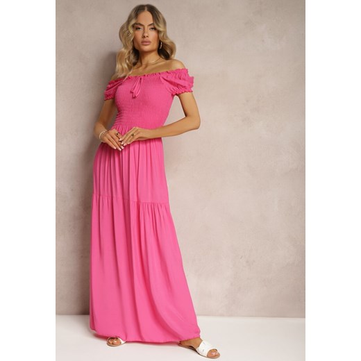 Różowa Sukienka Hiszpanka z Wiskozy z Górą Marszczoną Gumkami Moallme ze sklepu Renee odzież w kategorii Sukienki - zdjęcie 172625757