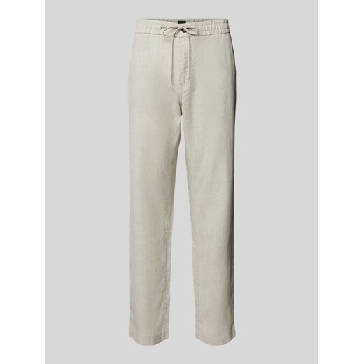 Spodnie lniane o kroju tapered fit z tunelem ze sklepu Peek&Cloppenburg  w kategorii Spodnie męskie - zdjęcie 172626486