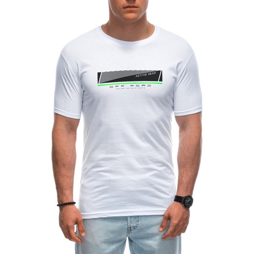 T-shirt męski z nadrukiem 1946S - biały ze sklepu Edoti w kategorii T-shirty męskie - zdjęcie 172627628