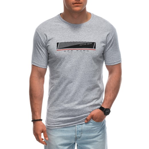 T-shirt męski z nadrukiem 1946S - szary ze sklepu Edoti w kategorii T-shirty męskie - zdjęcie 172627639