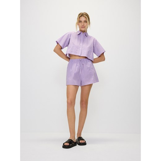 Reserved - Krótka koszula z bawełny - fioletowy ze sklepu Reserved w kategorii Koszule damskie - zdjęcie 172628677