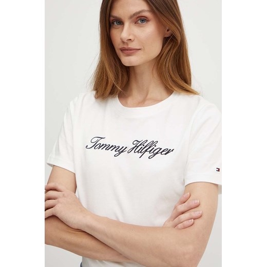 Bluzka damska Tommy Hilfiger na wiosnę z krótkim rękawem z okrągłym dekoltem 