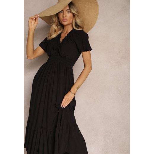 Czarna Boho Sukienka z Bawełny o Kopertowym Fasonie Rissatina ze sklepu Renee odzież w kategorii Sukienki - zdjęcie 172630855