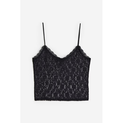 H & M - Koronkowy top na ramiączkach - Czarny ze sklepu H&M w kategorii Bluzki damskie - zdjęcie 172631058