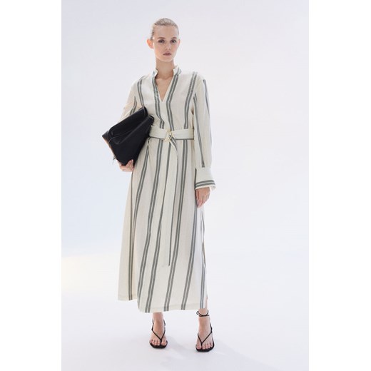Sukienka H & M szmizjerka maxi w serek casual z długim rękawem 