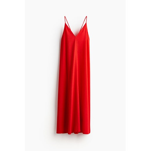 Czerwona sukienka H & M maxi z dekoltem w serek 