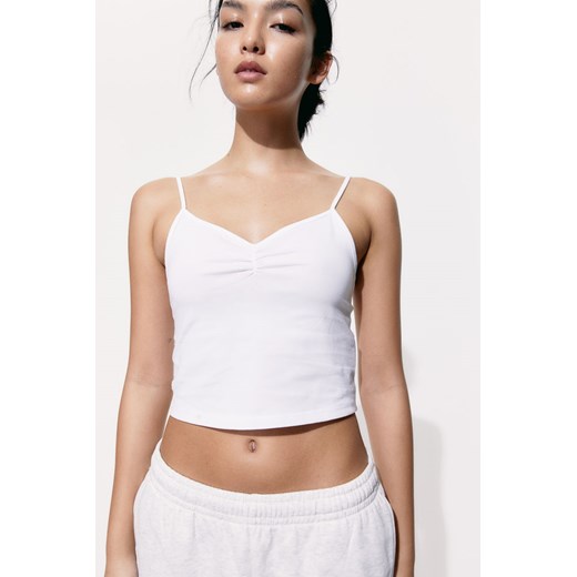 H & M - Krótki top na ramiączkach - Biały ze sklepu H&M w kategorii Bluzki damskie - zdjęcie 172631267