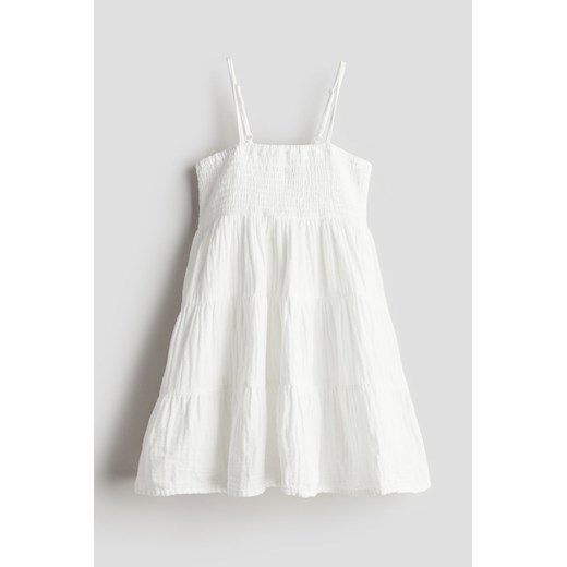 H & M - Muślinowa sukienka z marszczeniami - Biały H & M 134 (8-9Y) H&M