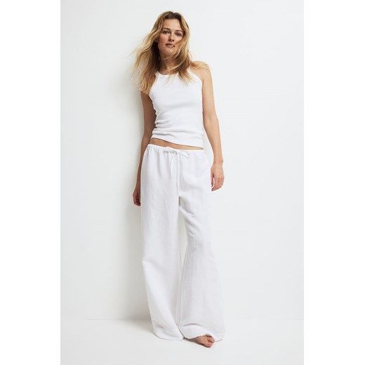 H & M - Spodnie piżamowe z domieszką lnu - Biały ze sklepu H&M w kategorii Spodnie damskie - zdjęcie 172631375