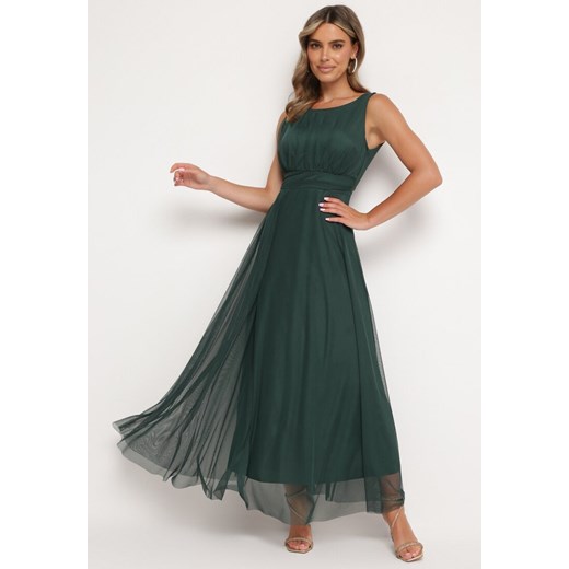 Zielona Sukienka Koktajlowa z Plisowanym Tiulowym Dołem Elasoria M okazja Born2be Odzież