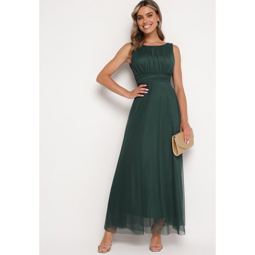 Zielona Sukienka Koktajlowa z Plisowanym Tiulowym Dołem Elasoria M Born2be Odzież promocja
