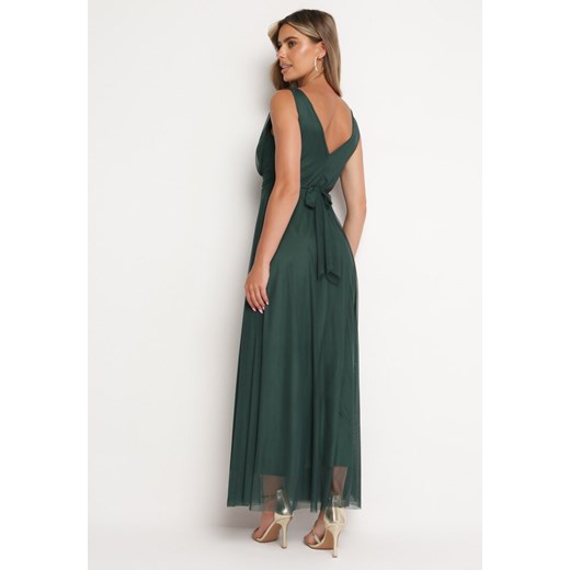 Zielona Sukienka Koktajlowa z Plisowanym Tiulowym Dołem Elasoria M promocja Born2be Odzież
