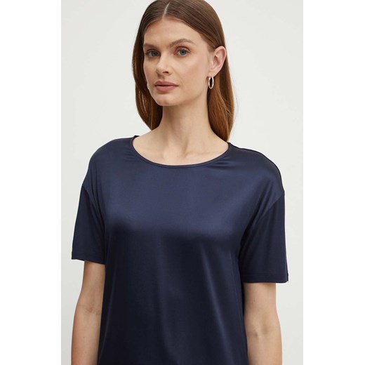 BOSS t-shirt z domieszką jedwabiu kolor granatowy ze sklepu ANSWEAR.com w kategorii Bluzki damskie - zdjęcie 172640075